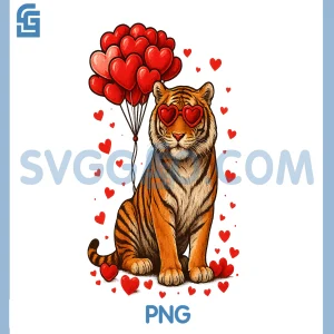 Tiger Valentine's Day PNG, Heart Animals Lover PNG